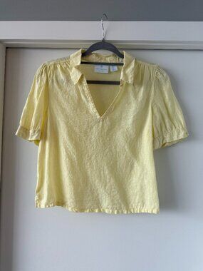 Cynthia Rowley Yellow Linen Puff Sleeve Blouse Size Medium